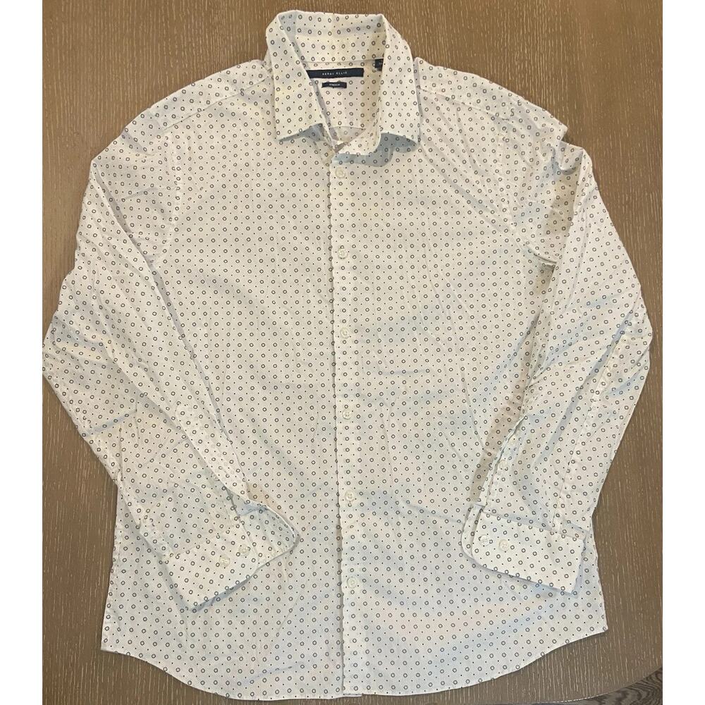 Perry Ellis Tiny Floral Print Stretch Button-Down White Shirt Long Sleeve XL